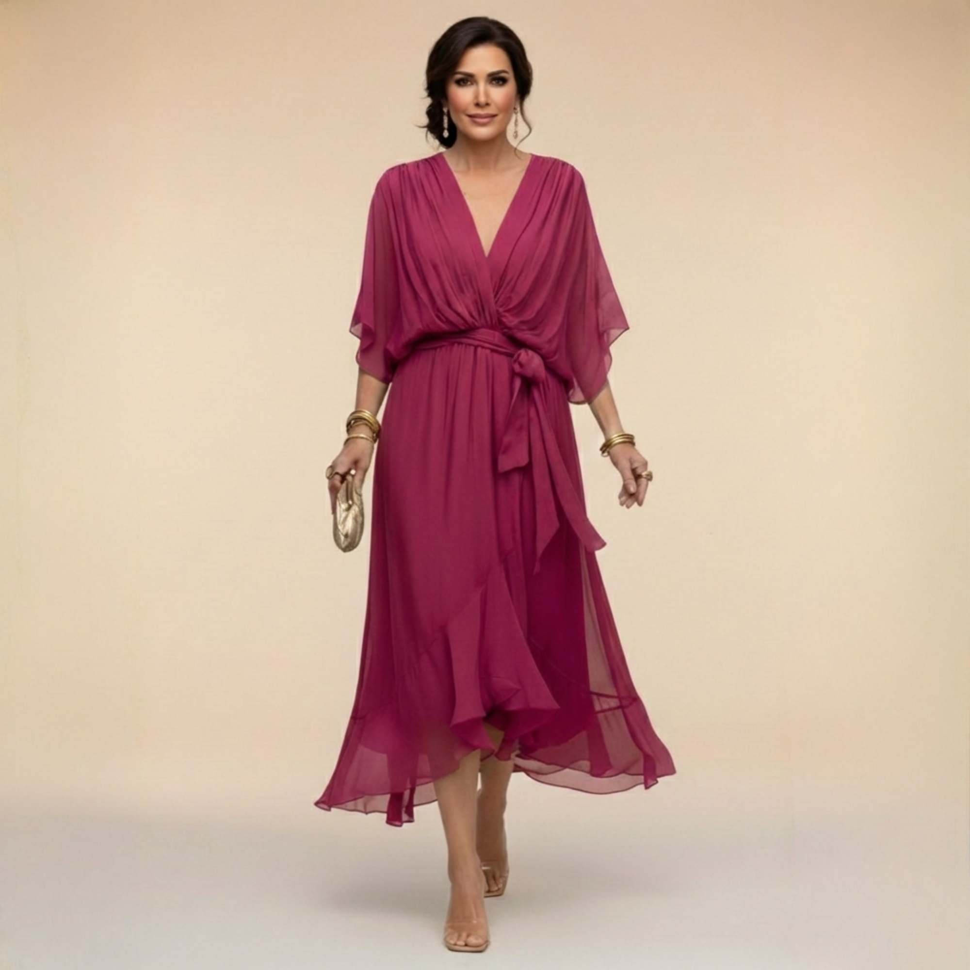 ELENA FLOWING V-NECK DRESS